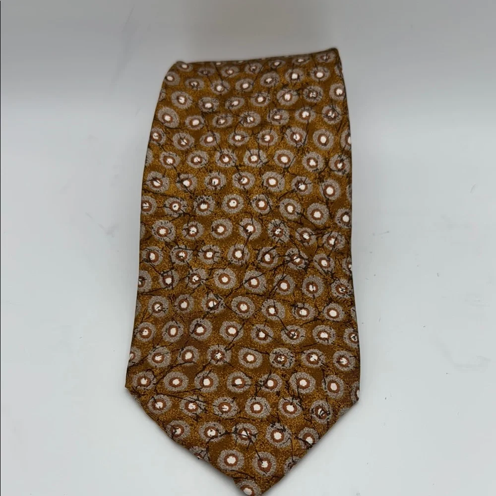 Fendi Brown and White Silk Tie with Geometric Pattern